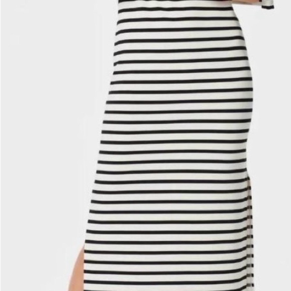 Spanx AirEssentials Maxi T-shirt dress in black & white stripe.